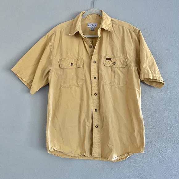 Carhartt Button Down Men’s Size Medium Khaki Short Sleeve 100% Cotton Vintage - Picture 1 of 7